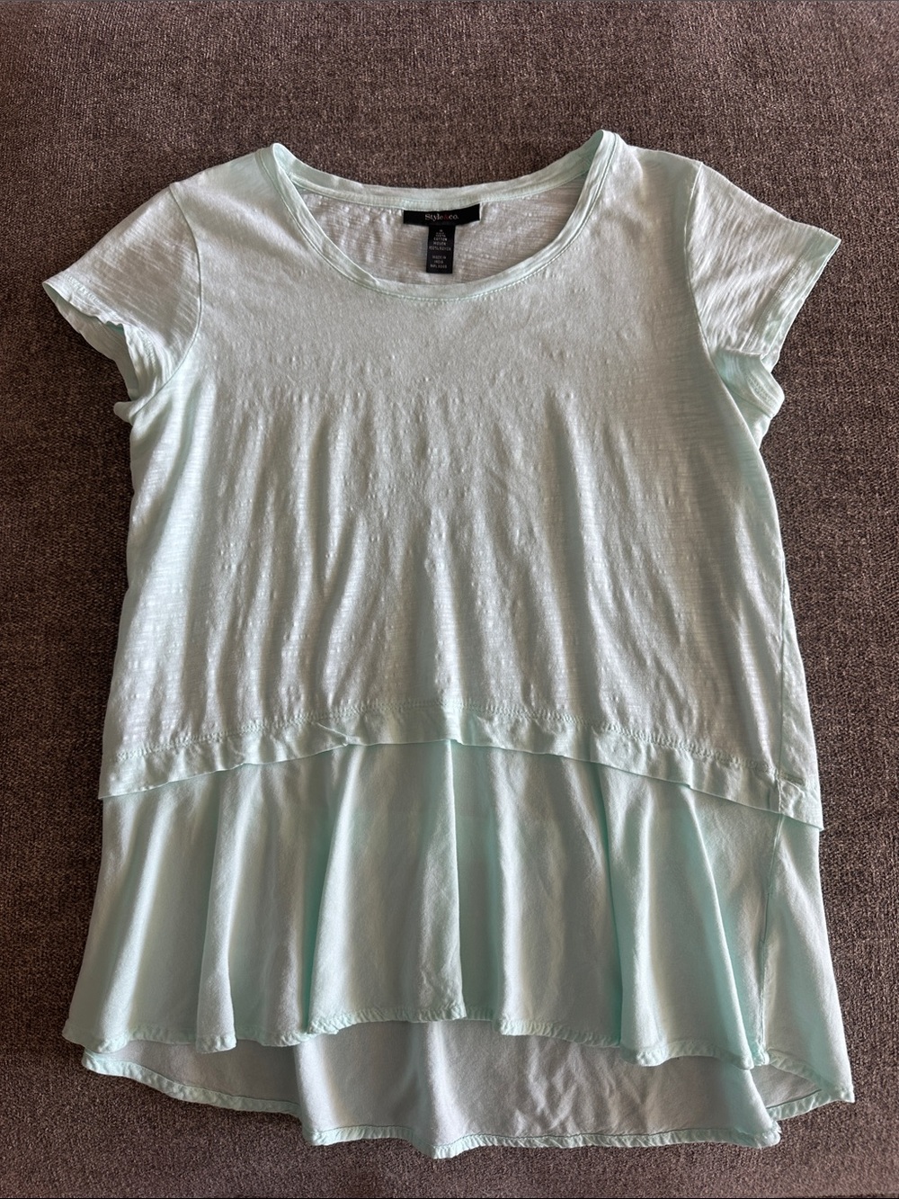 Style & Co Light Mint Layered Look Short Sleeved Top size S